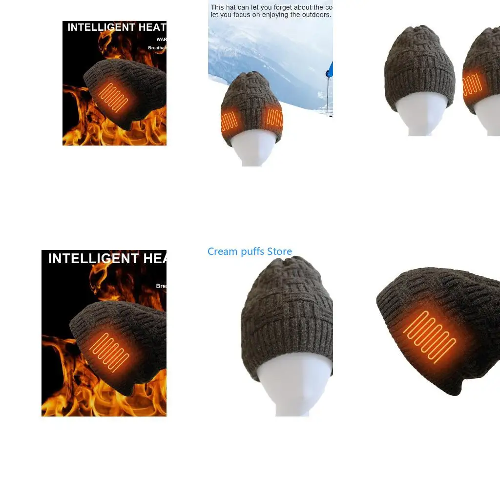 

50LE Men Women Rechargeable Electric Warm Heated Hat Windproof Heat Skull Beanie Hat