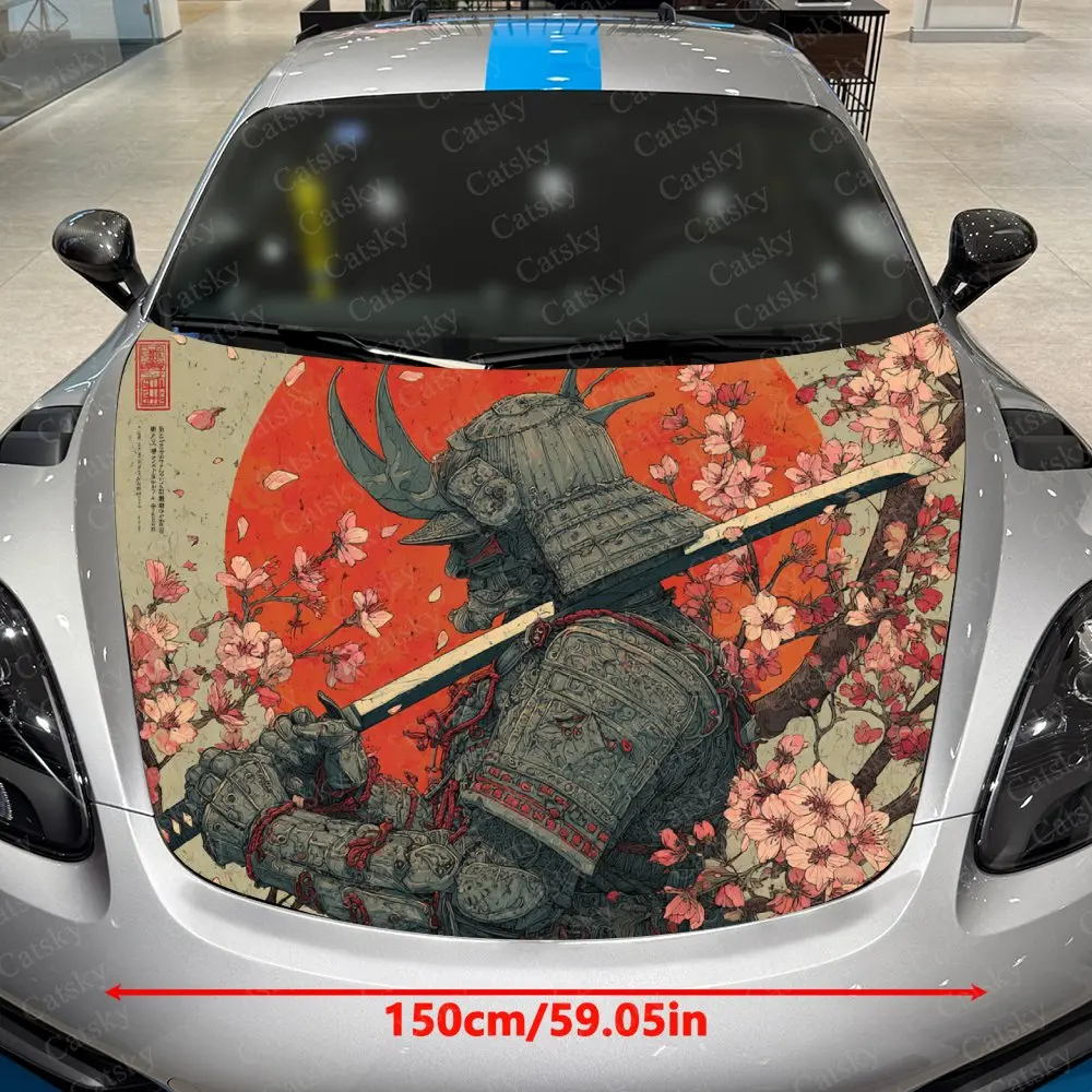 Sakura Warrior PVC Sticker For Car Hoods, Long-Lasting Car Accessories For Hood Packaging, Gifts For Father'S Day