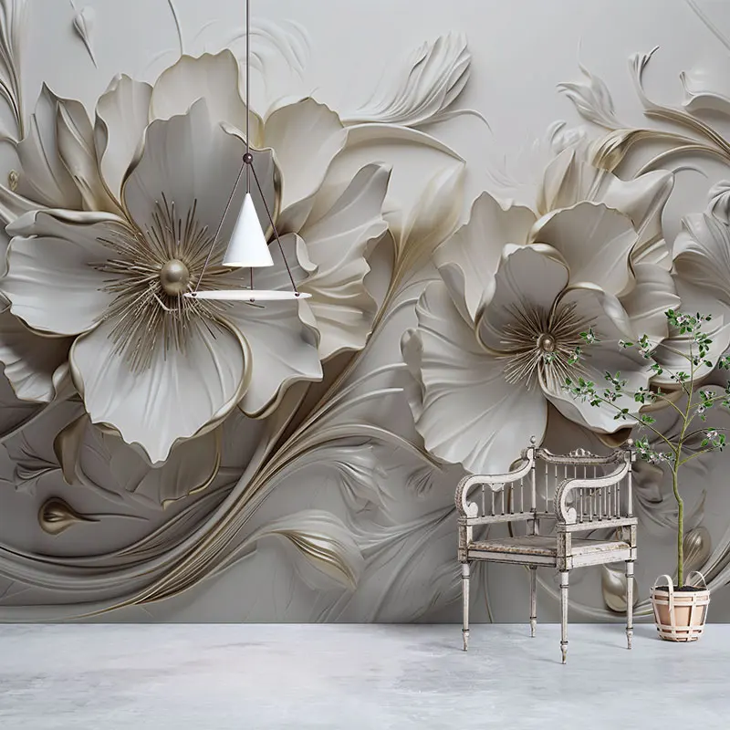 

Пользовательские 3D рельефные французские цветочные обои ТВ фон цветок обои гостиная 3D настенная ткань спальня украшение дома
