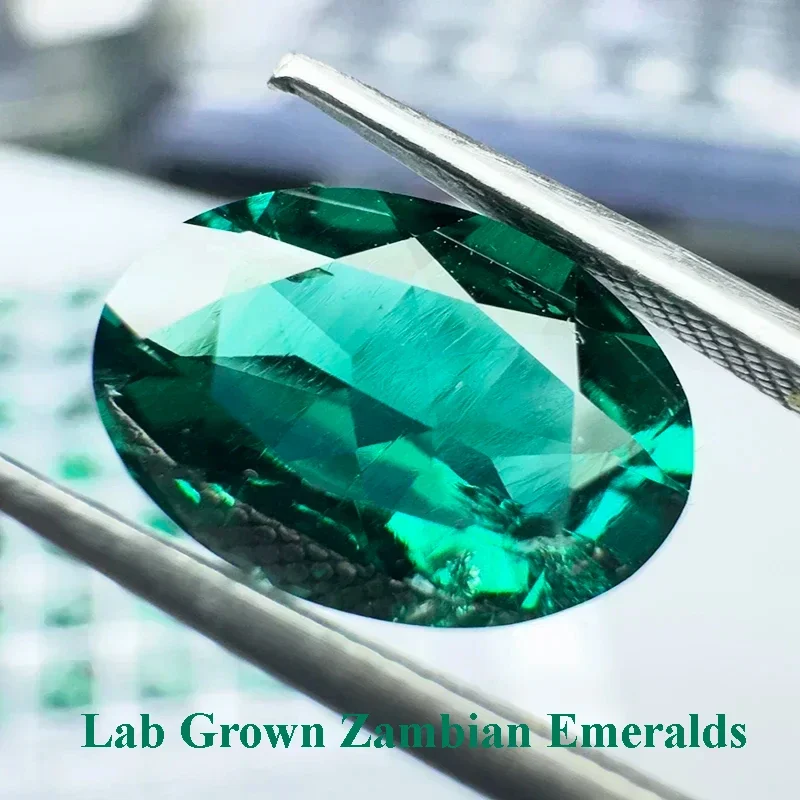 

Lab Grown Zambian Emeralds Oval Cut Hydrothermal Hand Cuttingwith Cracks Inclusions Inside Selectable AGL Certificate