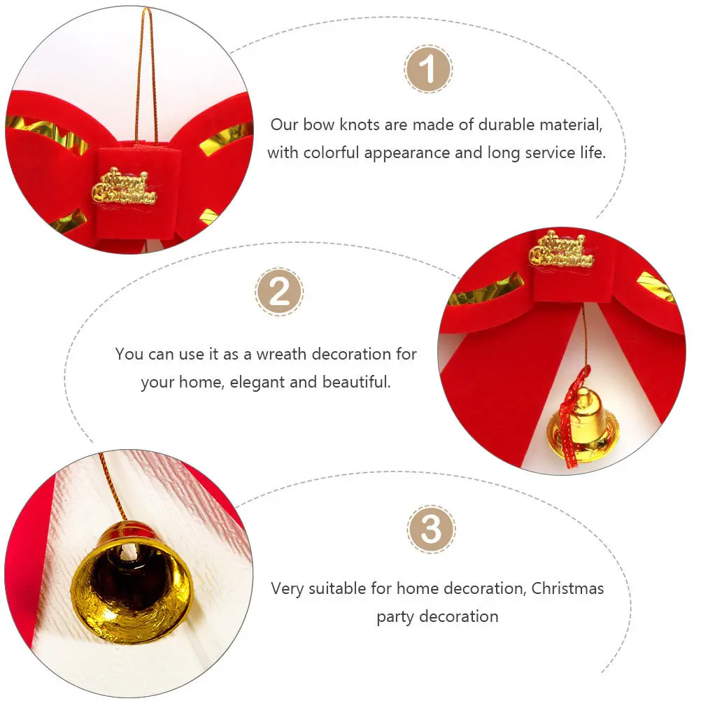 

4Pcs Christmas Bowknot Red Mini Bell Wreath Bow Festive Garland Decorative Bow Christmas Tree Party Decoration Gift Wrapping
