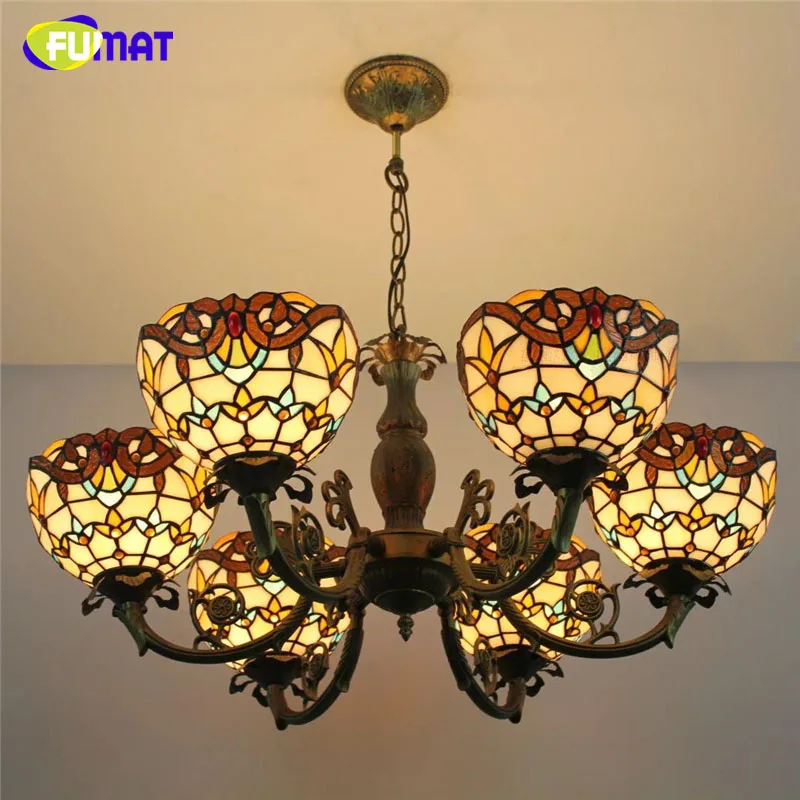 

FUMAT Stained Glass Pendant Lamp Antique Suspension Lights Hot bending Body Baroque For Restaurant Hotel Project Light Fixtures