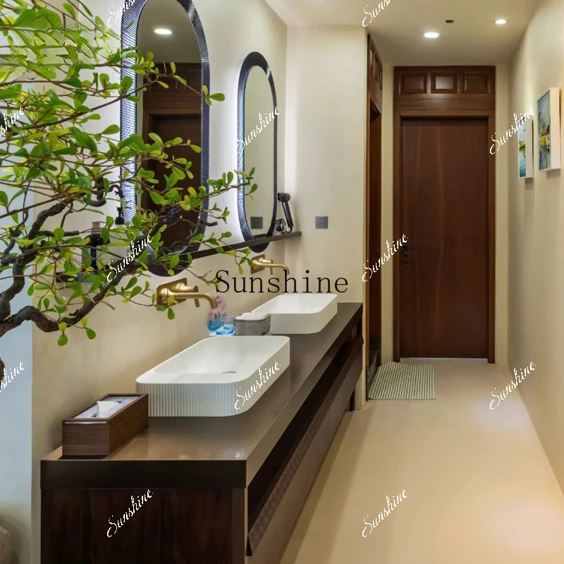 Simple modern bathroom cabinet rock slab countertop ceramic countertop basin combination  FT