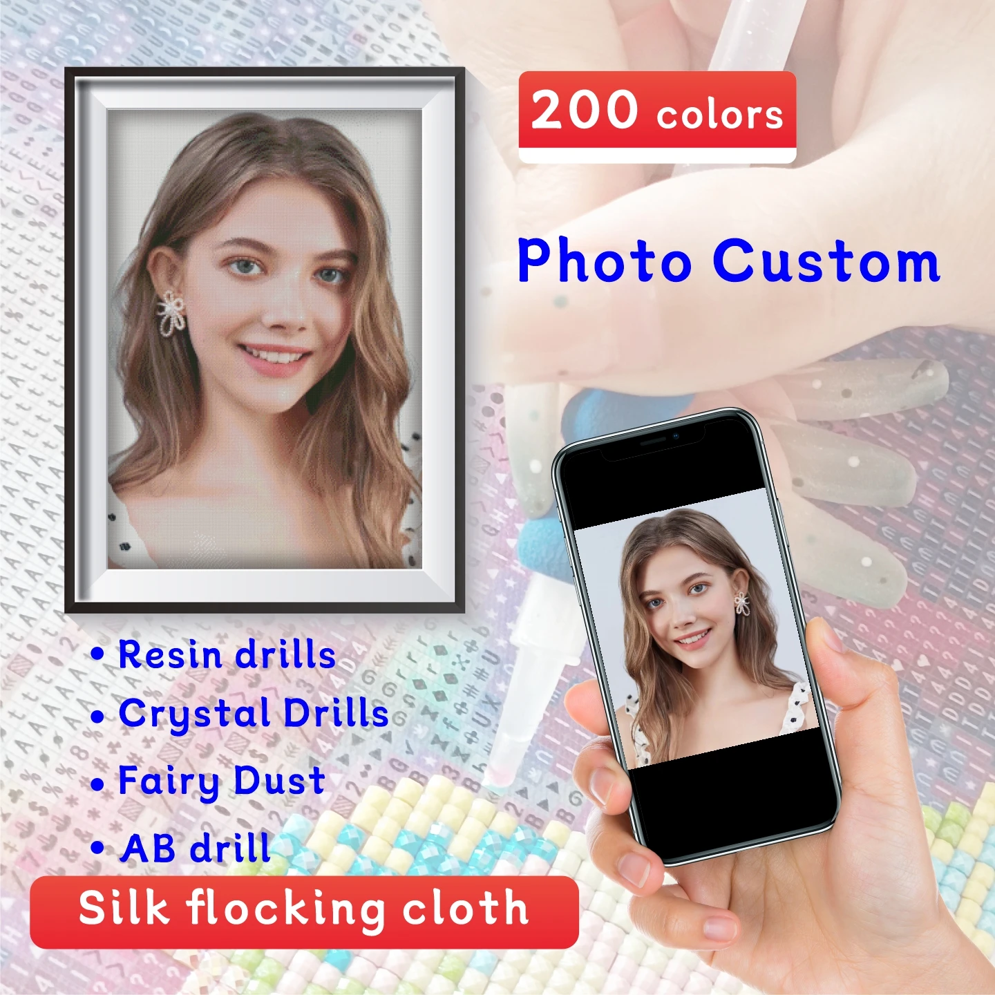 

200 Colors Photo Custom Diamond Painting Square Diamond Crystal AB Embroidery Rhinestone Diamond Mosaic Painting Cross Stitch