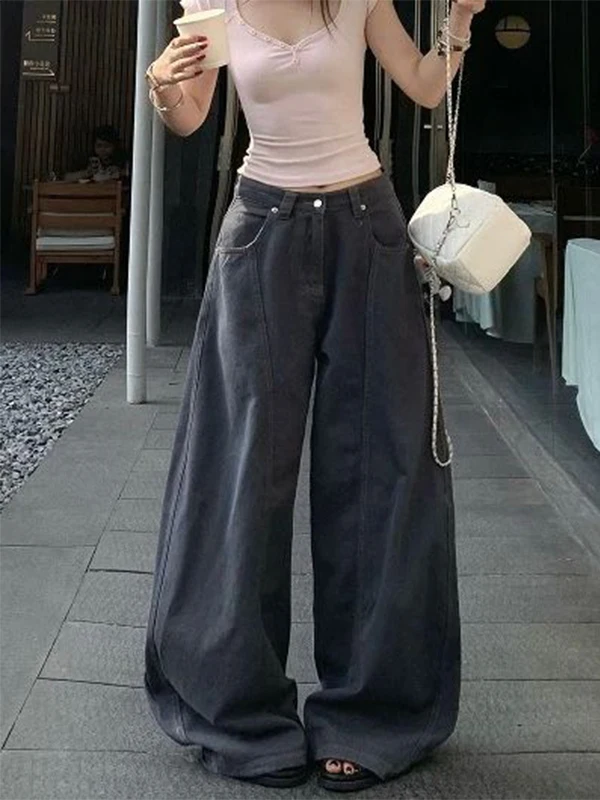 กางเกงยีนส์ทรงหลวมสไตล์วินเทจแบบอเมริกันสำหรับผู้หญิง ทรงขากว้าง ใส่สบาย เหมาะสำหรับฤดูใบไม้ร่วง