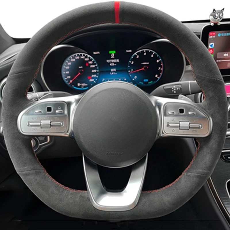 Anti-Slip  Black Suede Braid Car Steering Wheel Cover For Mercedes-Benz S-Class W222 GLC A-Class W177 C-Class W205 E-Class W213