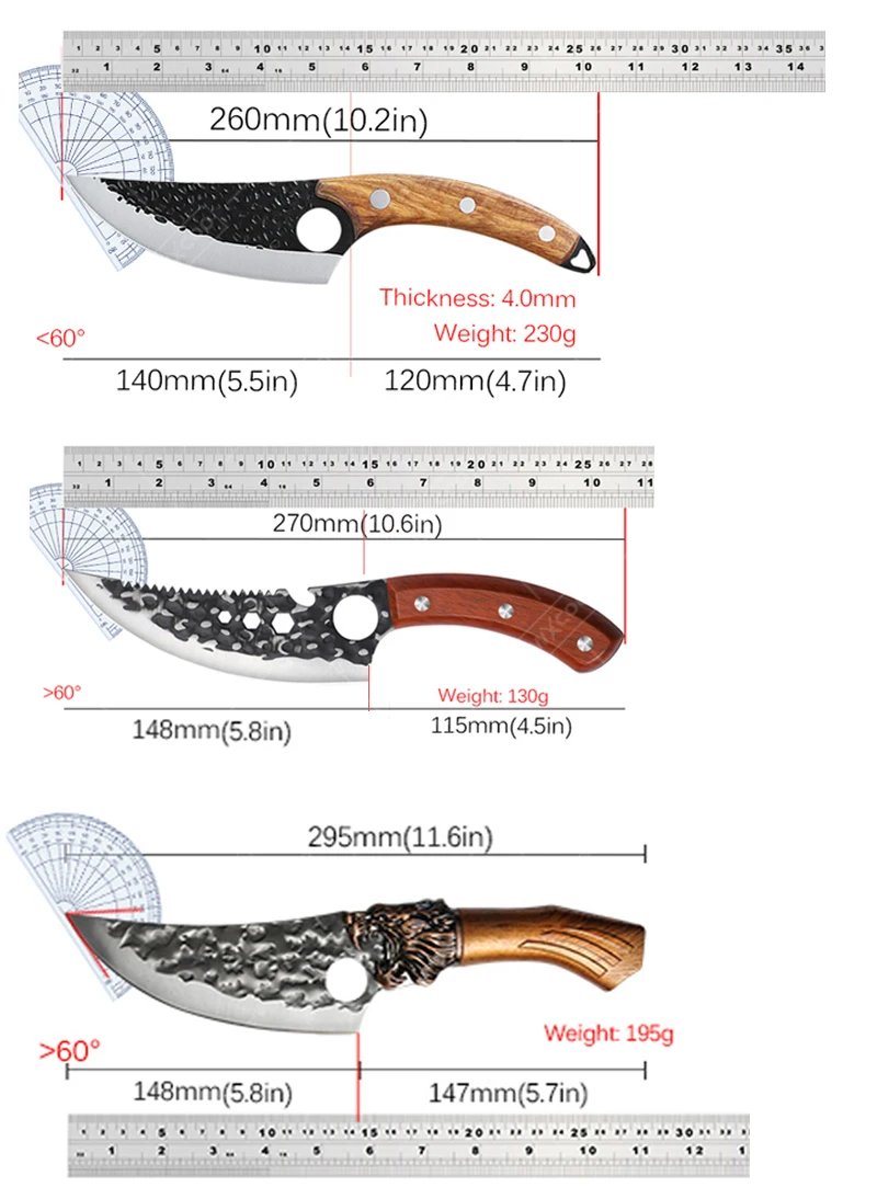WXCOO Multifunctional Kitchen Knives Forged Hammered Chef\'s Knife Stainless Steel Sharp Boning Knife Meat Cleaver Fruit Peeler