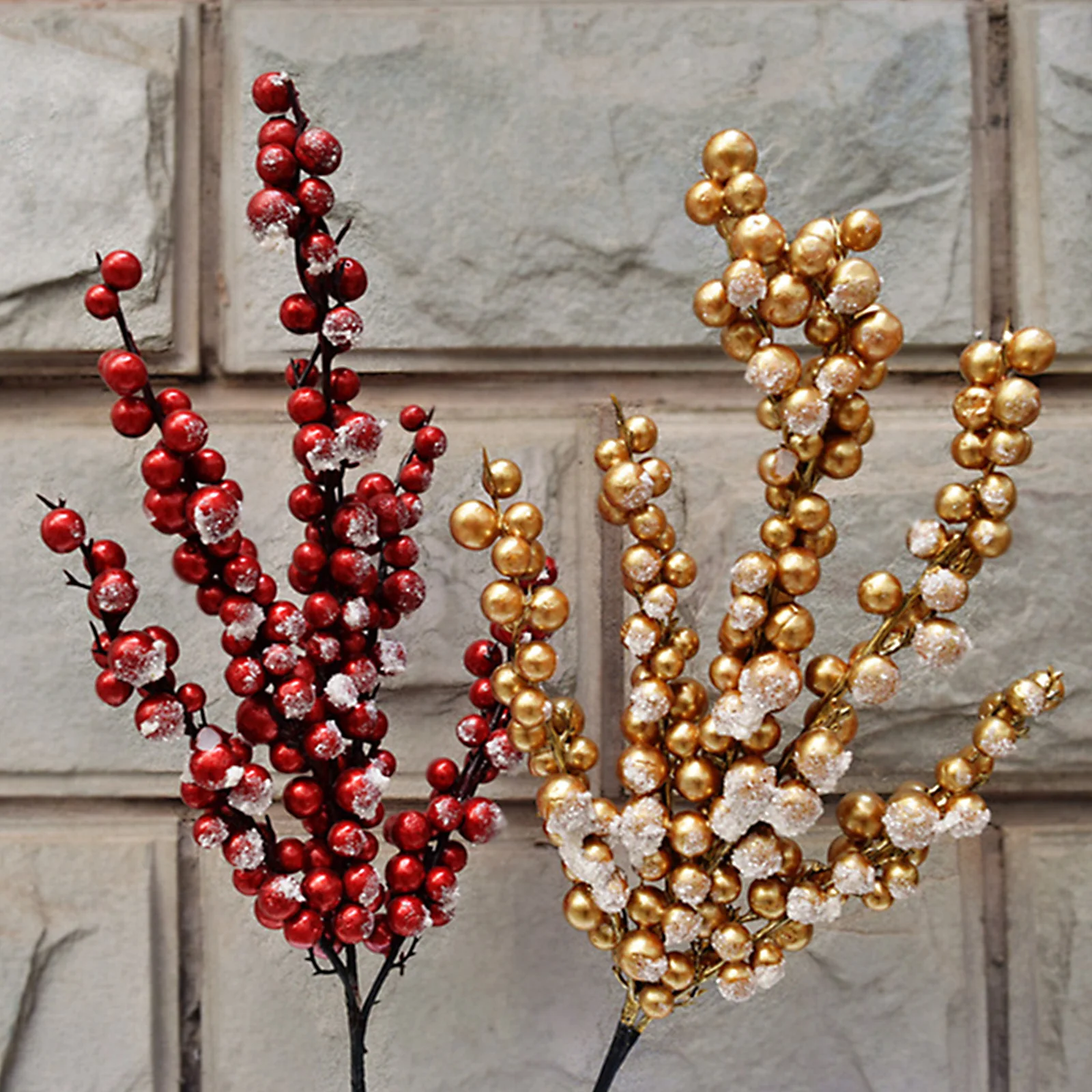 Weihnachts verzierung simulations zweig der roten Frucht stecklinge Haupt dekoration heller Schaum metallic 36cm Gold beeren dekorationen