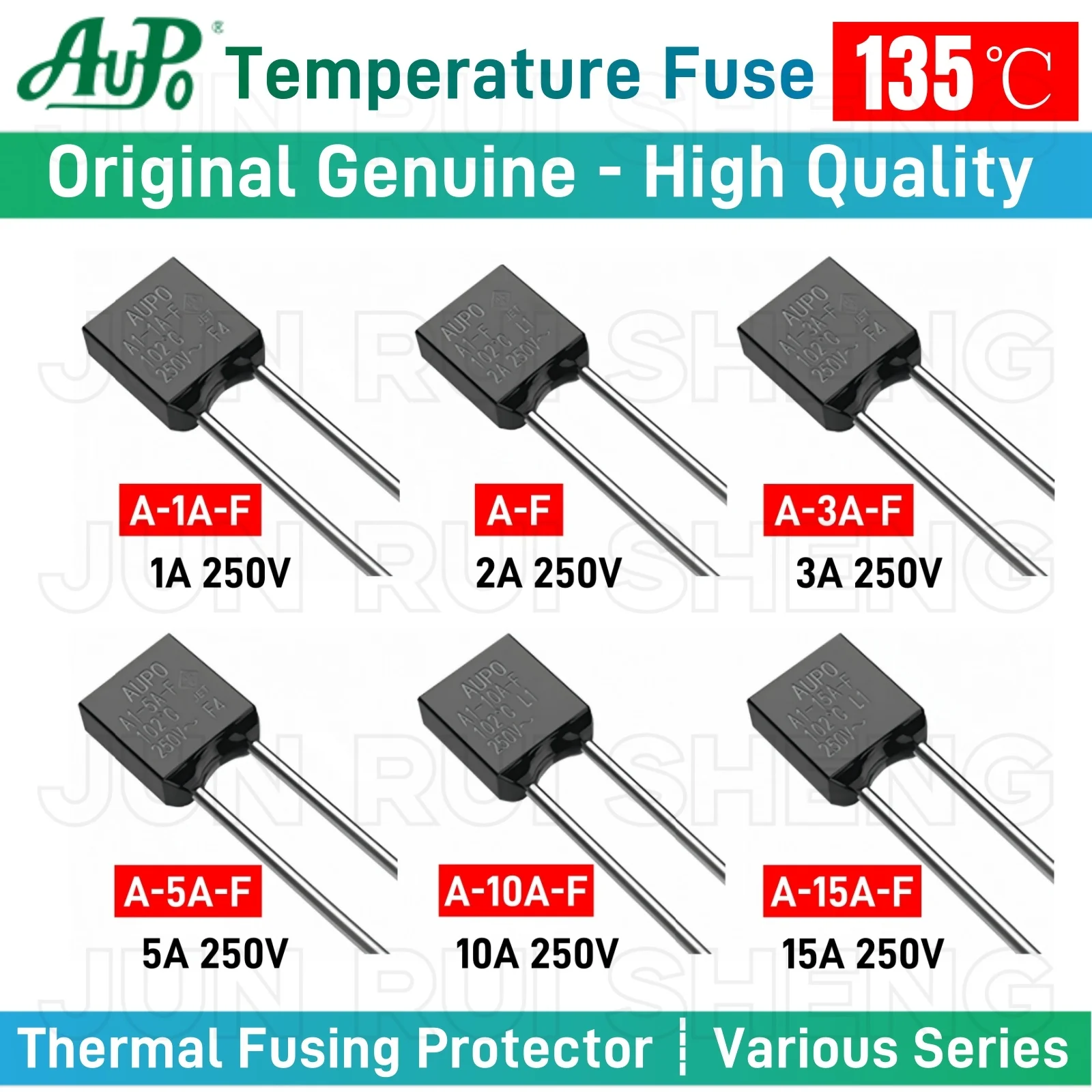 10PCS AUPO Original High Quality 135C 1A 2A 3A 5A 10A 15A 250V Temperature Fuse RH TF 135 C Degree Fan Motor Thermal Cutoff Fuse
