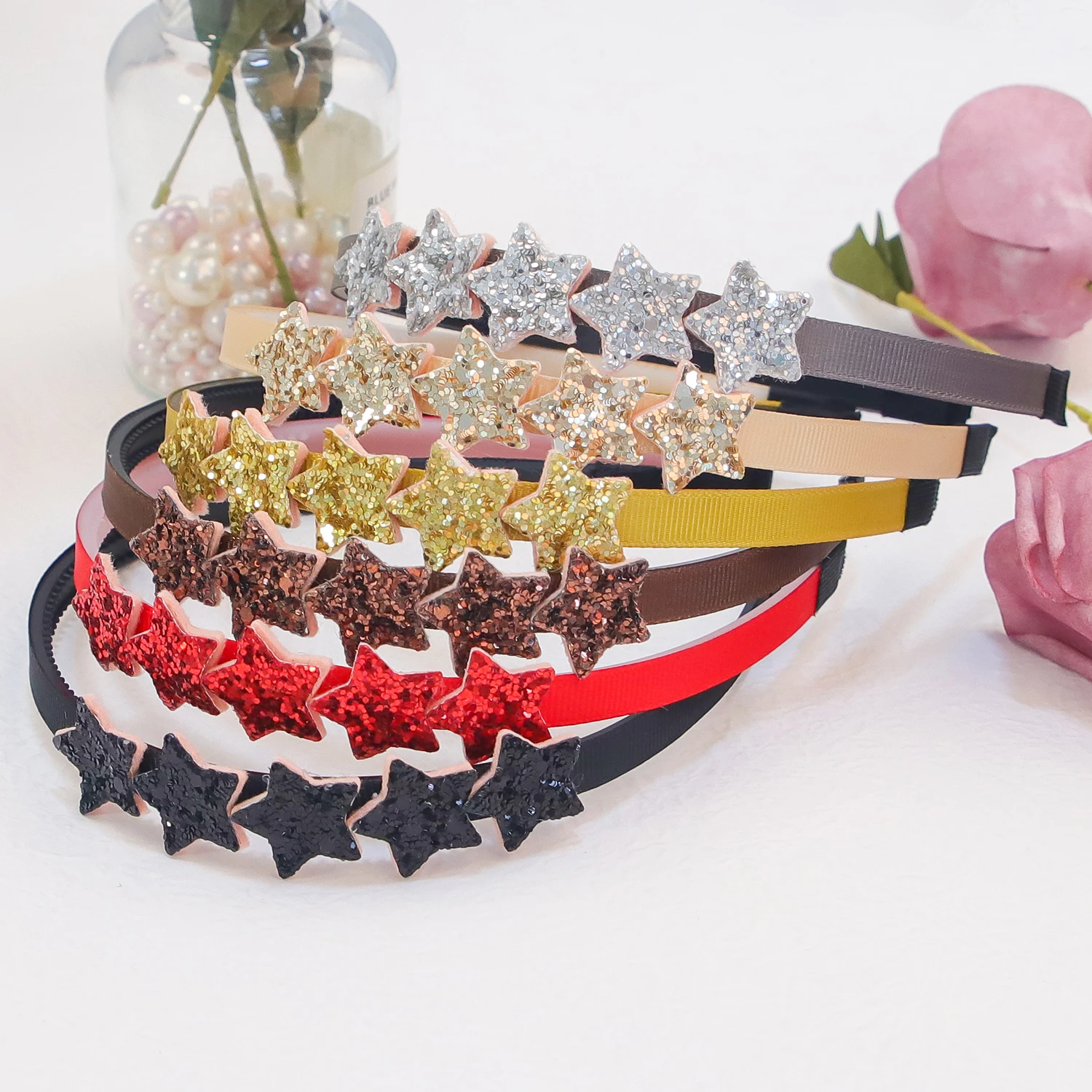 Girls Star Hairbands Cute Glitter Star Shaped Headbands Teeth Plastic Hairhoops Sparkly Headband Children Kids Hair Accessories