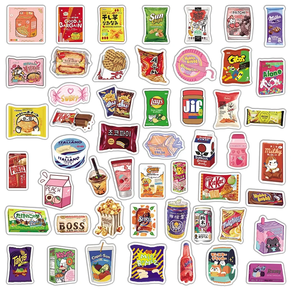 50Pcs Cartoon Snacks Food Graffiti Stickers Pack Waterproof Laptop Phone Bike Motorcycle Car Decal Sticker for Kids Toys