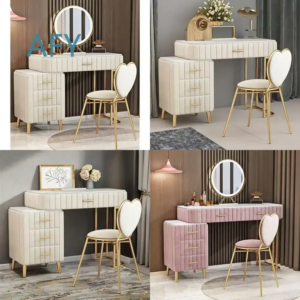 Modern Simple Dressing Table and Chair Set with Drawers Mirror for Bedroom Hotel Villa Use Eco Friendly Storage for iPhone