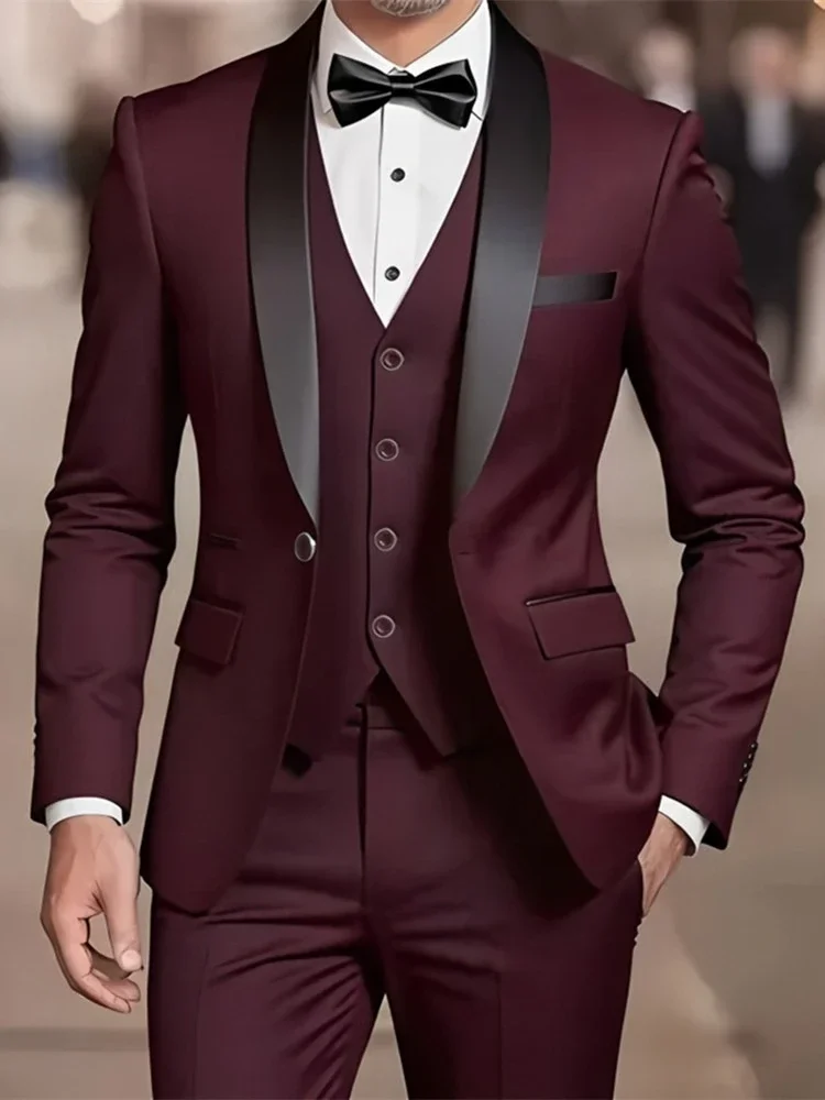 

Men's Formal Suit Set Business Casual Slim Fit Tuxedo for Wedding Long Sleeve Notch Lapel