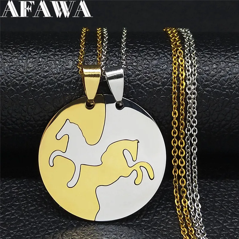 

2PCS Horse Stainless Steel Pendant Necklace Women/Men Animal Couple Necklace BFF Friendship Jewelry Gift collier N923S01