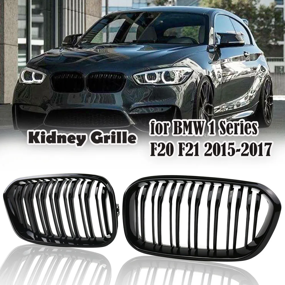 

2PCS Car Front Bumper Grilles Kidney Racing Grill For BMW 1 Series F20 F21 LCI 120i 2015-2019 Double Line Replacement Grille