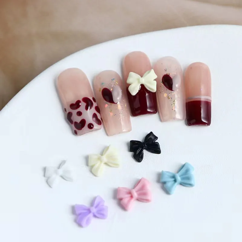 50pcs Mini Bow Nail Art Decorations 3D Cute Candy Color Nails Charms Designs Pink Black White DIY Resin Nail Accessories