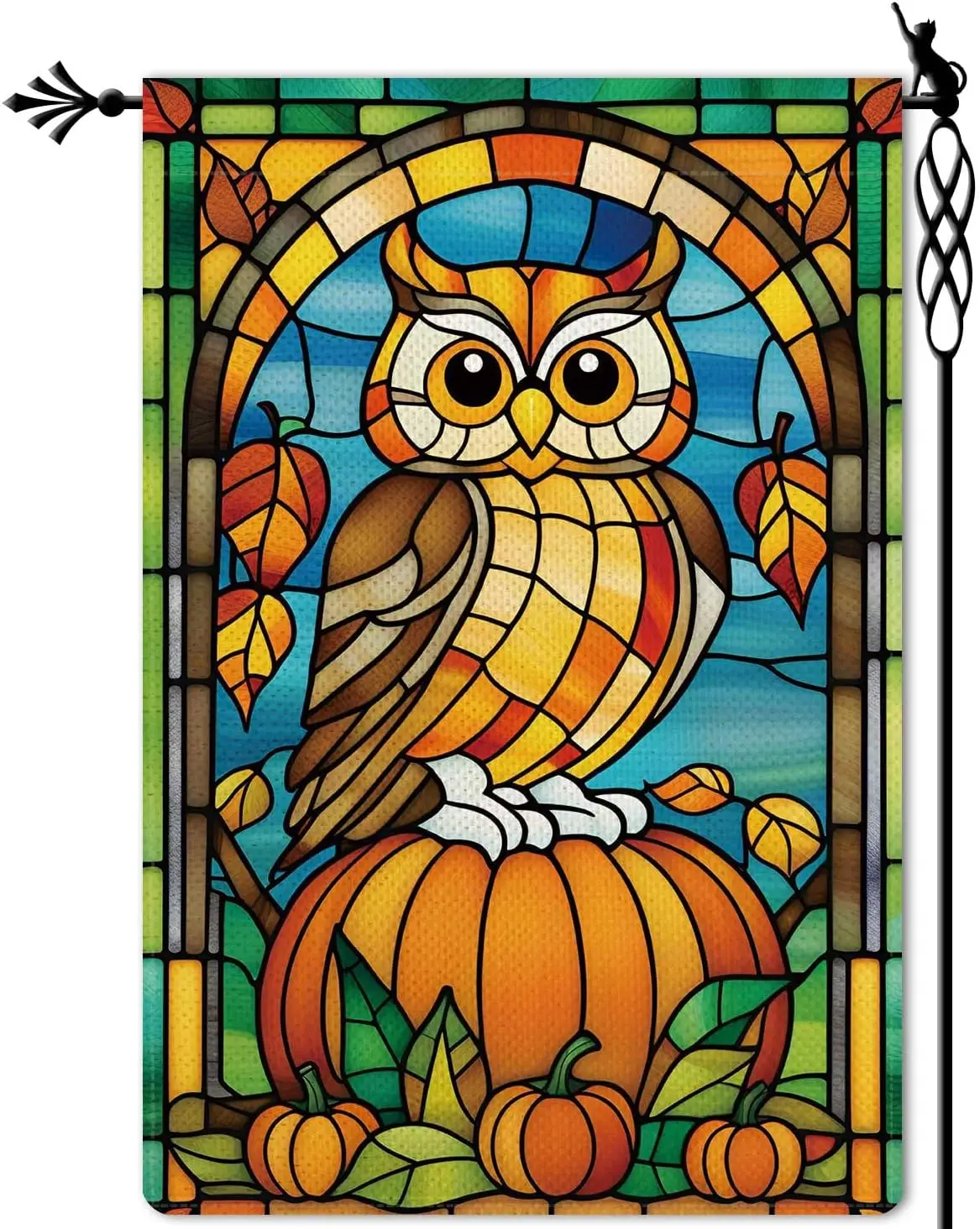 Owl Pumpkin Autumn Garden Flag Fall Leaves Garden Flag Stained Glass Style Vertical Double Sided Rustic Farmland Burlap Yard ZZU