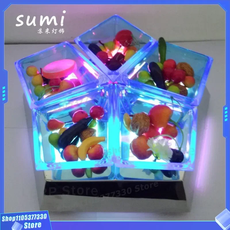 Creative LED Charging Colorful Luminous Bar Stainless Steel Five Grid Snack Fruit Plate Shelf for Nightclub KTV Party Decor