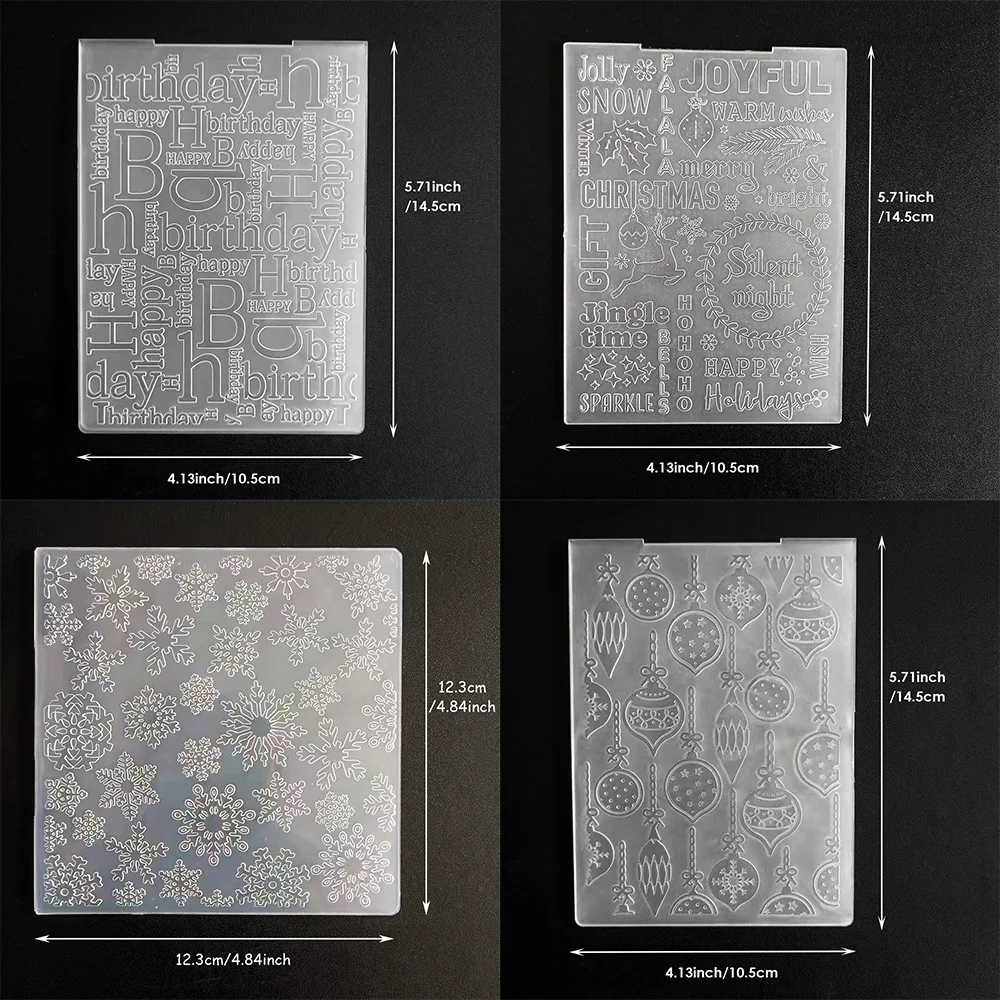 Snowflakes/Christmas/Birthday Wishes Plastic Embossing Template Folders for Card Making Photo Album DIY Scrapbooking