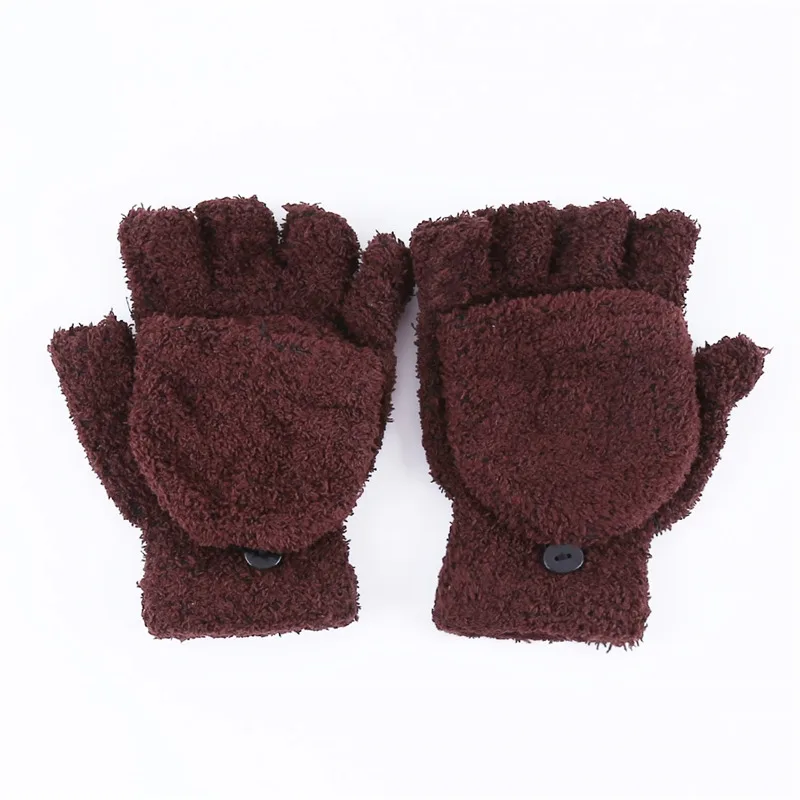 Student Dual-use Boys Girls Warm Winter Coral Velvet Gloves Convertible Flip Top Half Finger Gloves Knitting Mittens