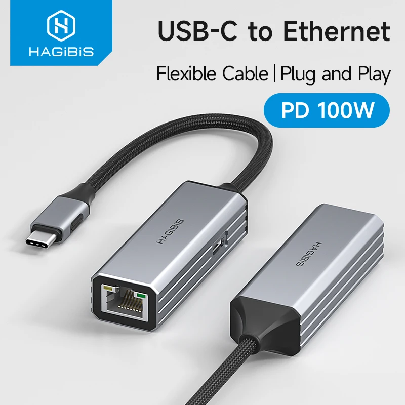 Hagibis USB C to Ethernet Adapter Type-C (Thunderbolt 3/4) to RJ45 Gigabit/2.5G Ethernet Network Hub for MacBook Pro/Air iPhone