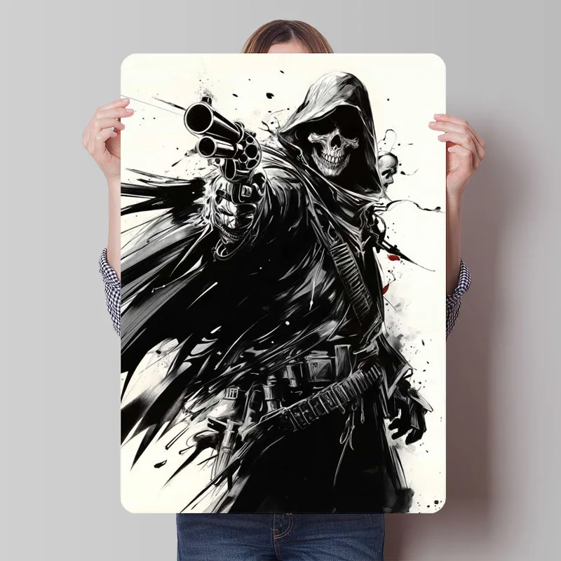 

Grim Enforcer Metal Poster Wall Art Decor Custom Vintage Metal Signs for Home Room Decoration Man Cave Decorative Home Objects