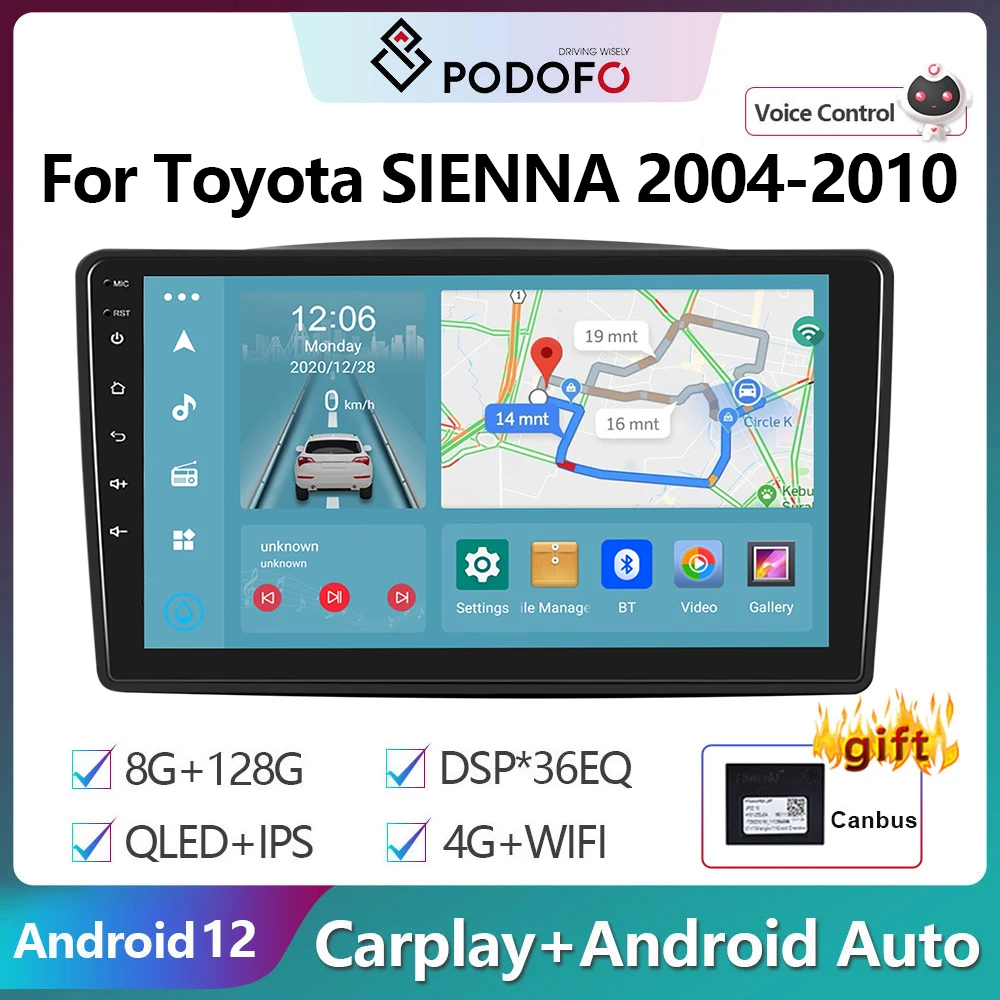 

Podofo 2Din Android Car Radio Multimidia Video Player For Toyota SIENNA 2004-2010 GPS Navigation Carplay Auto Stereo Head Unit