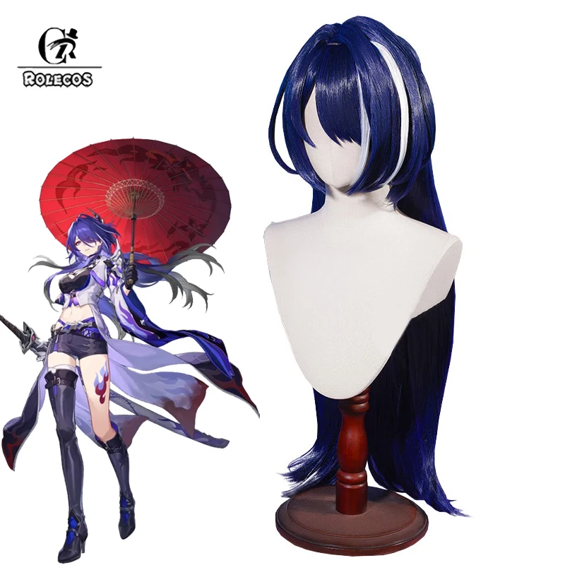 

ROLECOS Acheron Cosplay Wigs Game Honkai: Star Rail Acheron 80cm Long Dark Blue Mixed White Wig Heat Resistant Synthetic Hair