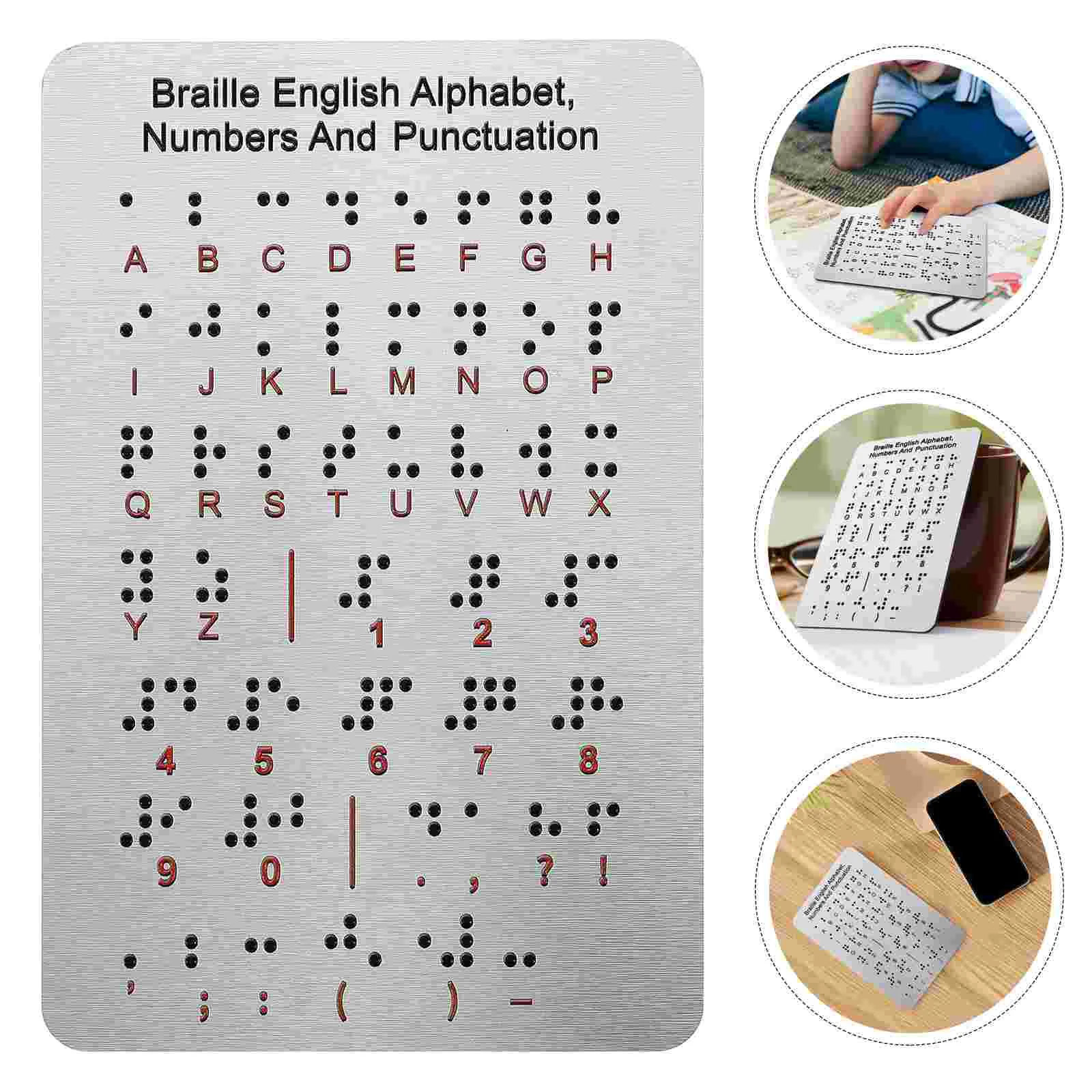 Braille alfabeto placa de aço inoxidável pontos levantados braille para iniciantes números ferramenta educacional para cegos deficientes visuais te