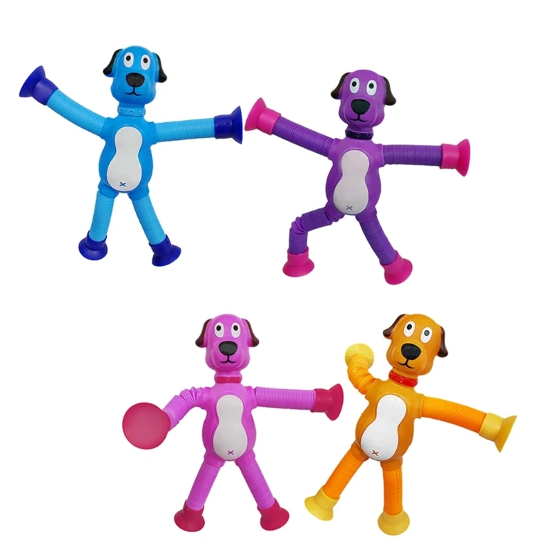 

4pcs Child Suction Cup Toy Elastic Tubes Stress Relief Telescopic Puppy Fidgets Toy Sensory Toy Anti-stress Squeeze Toy