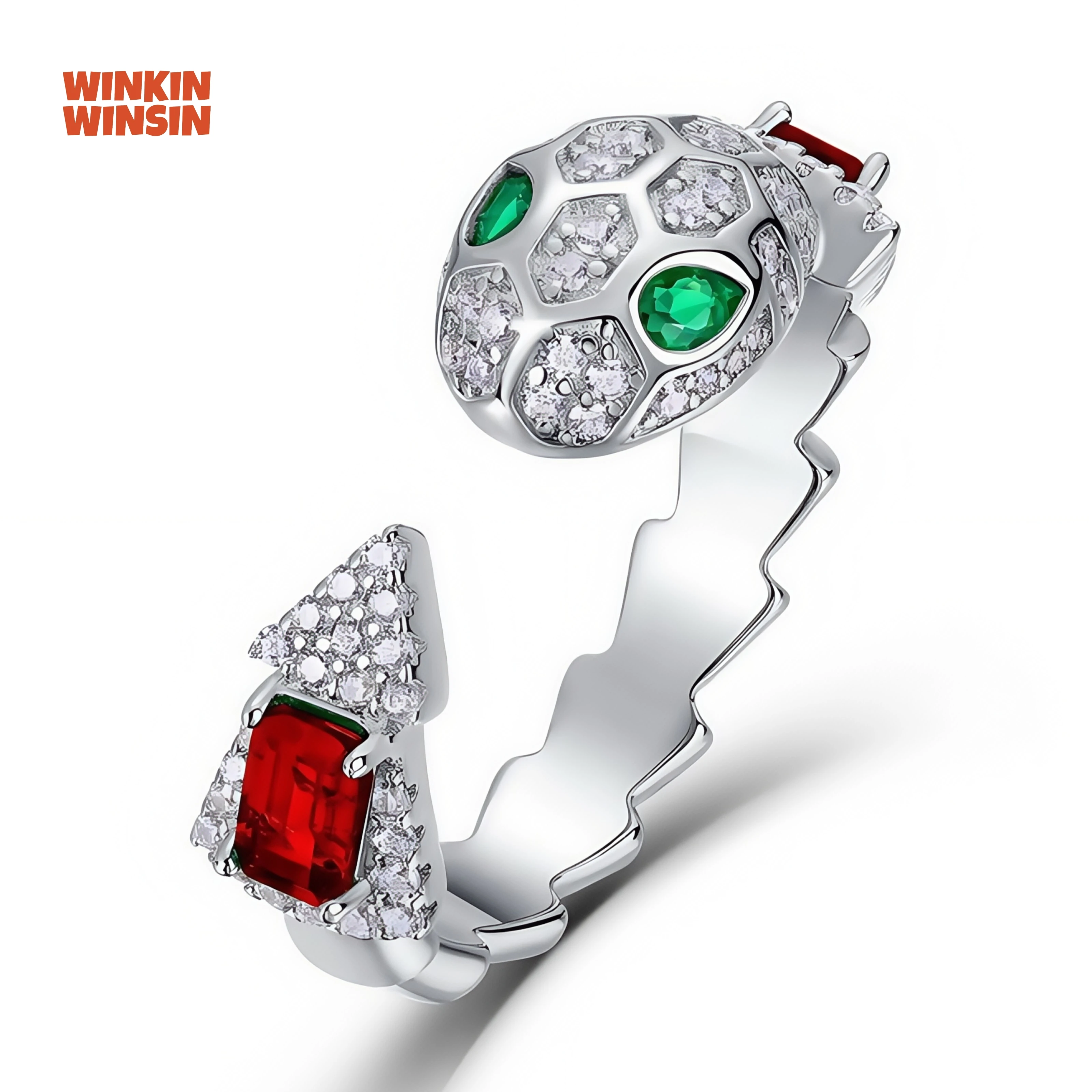 

WINKIN WINSIN CMA GRC сертифицированные настоящие кольца из стерлингового серебра 925 пробы со змеей для женщин, выращенные в лаборатории изумрудные рубиновые драгоценные камни, кольцо, ювелирные изделия