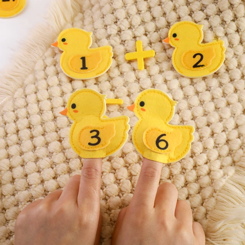 Infant Montessori Mathematics Education Toys Felt Duck Set Finger Puppet Digital Cognition Preschool Children Scene Playing Prop