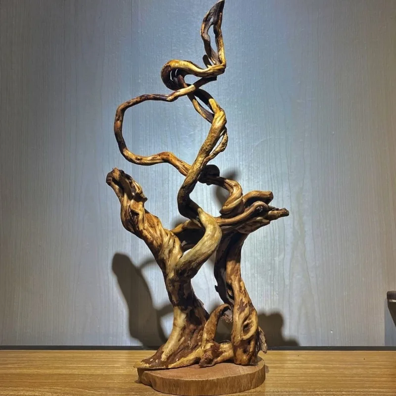 Weathered cliff cypress root carving wood carving home, dead wood zen carving handicrafts natural ornaments, wooden porch