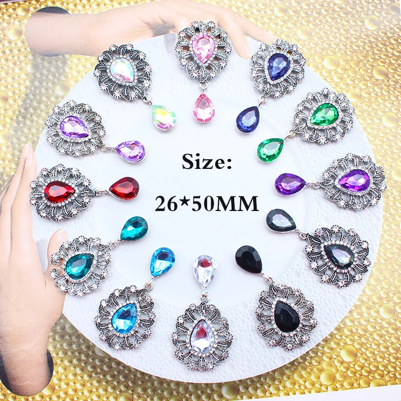 New 10 Pieces 26 * 50MM Alloy Shiny Rhinestone Accessories Glass Crystal Jewelry Gift Box Invitation Letter Creative Pendant