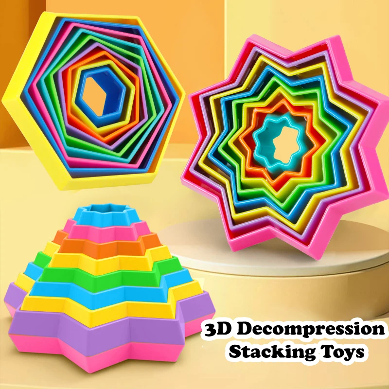 Magic Star 3D Tower Ring Spiral Star Stereo Stacking Stress Relief Toys ADHD Autism Anxiety Treatment Children's Puzzle Toy Gift