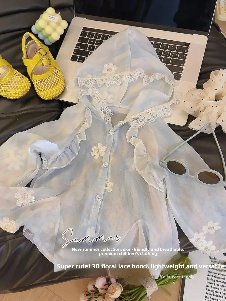 

Girls Summer Outdoor Lightweight Casual Sweet Sle Sun Protection Clothes Thin Hooded Faionable Trendy Children's Outerwear