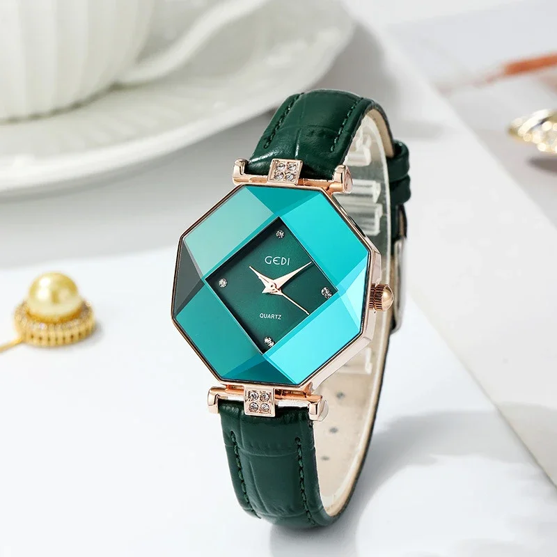 Octagonal diamond-shaped small green watch ladies' belt quartz stainless steel automatic watches  Reloj Mujer Relogio Feminino