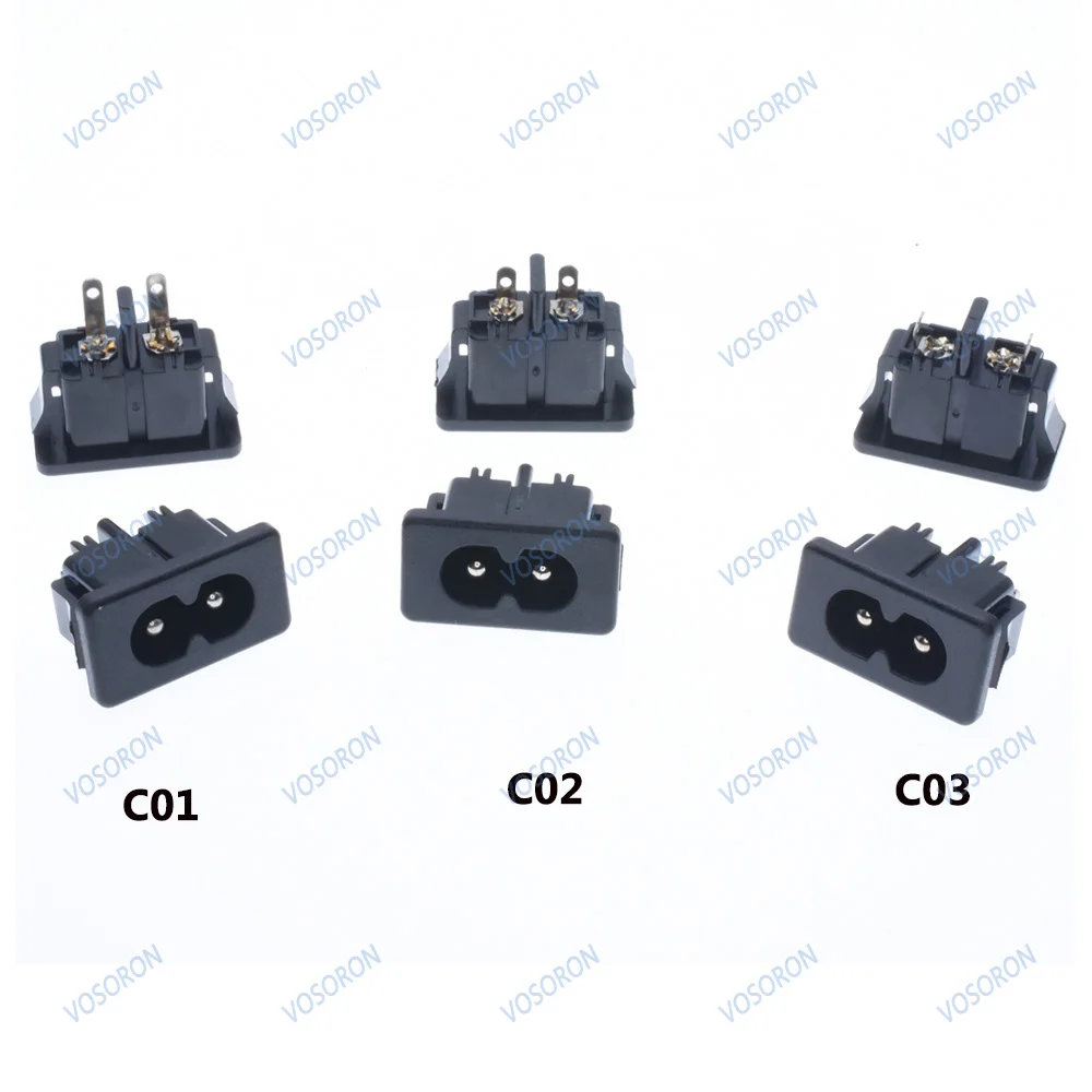 10Pcs AC250V 2.5A IEC320 C8 Male 2 Pins Black Power Inlet Socket Panel Embedded