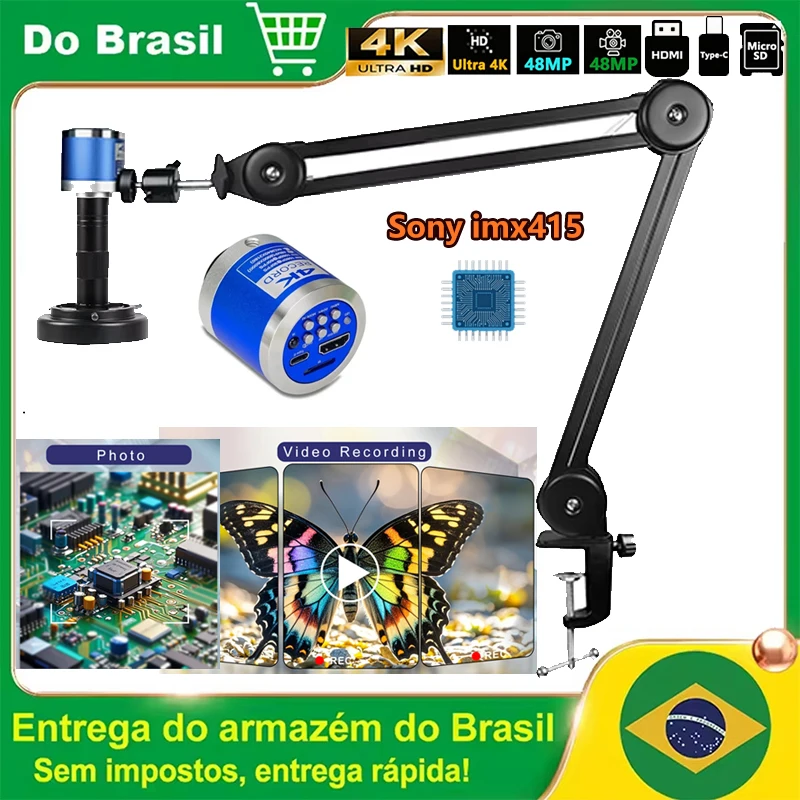Microscópio digital suporte de reforço microscópio 4k hdmi usb TYPE-C 48mp câmera 150x lente led luz microscópio para solda