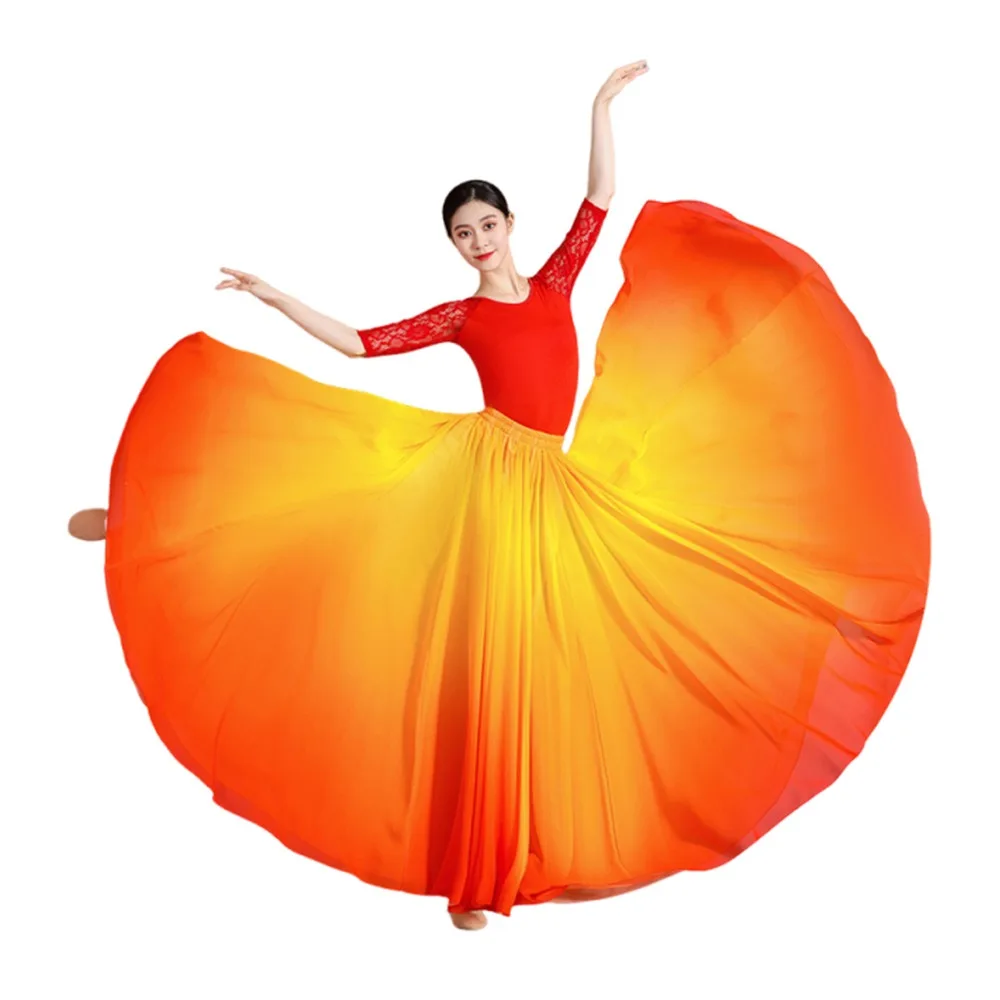 

Fashion 720 Degree Dance Training Skirt Retro Gradient Color Large Swing Skirt Party Performance Flamenco Dance Skirt Women