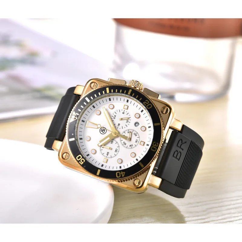 2025 Reloj de negocios de lujo para hombre Movimiento de cuarzo Acero inoxidable Cristal de zafiro Resistente al agua 100M Correa de caucho Fecha