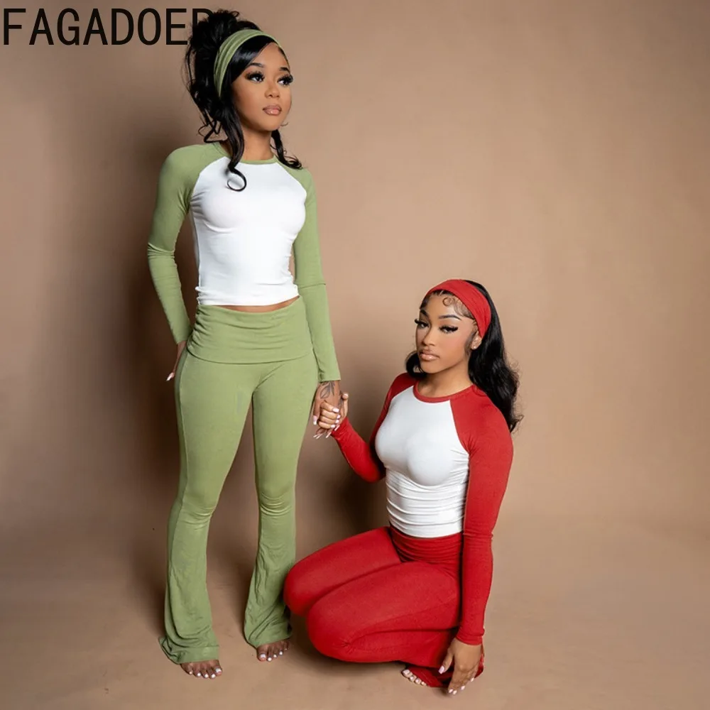 طقم موضة مكون من قطعتين من FAGADOER لملابس النساء بأكمام طويلة وسراويل قصيرة عالية الخصر ملابس خروج نسائية جديدة
