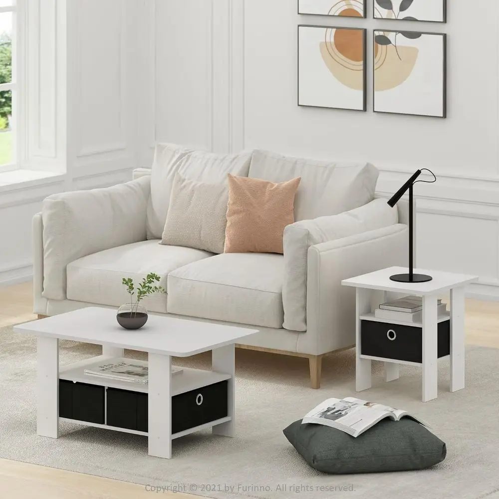 Compact Contemporary Coffee Table with Storage Drawer, Suitable for Living Spaces and Home Offices, White
