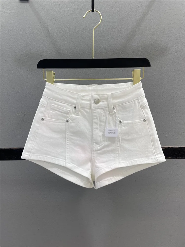

Sexy American Style White Denim Super Shorts Women's Summer New Elastic Slimming Hot Pants High Waist Wide Leg Casual Jeans