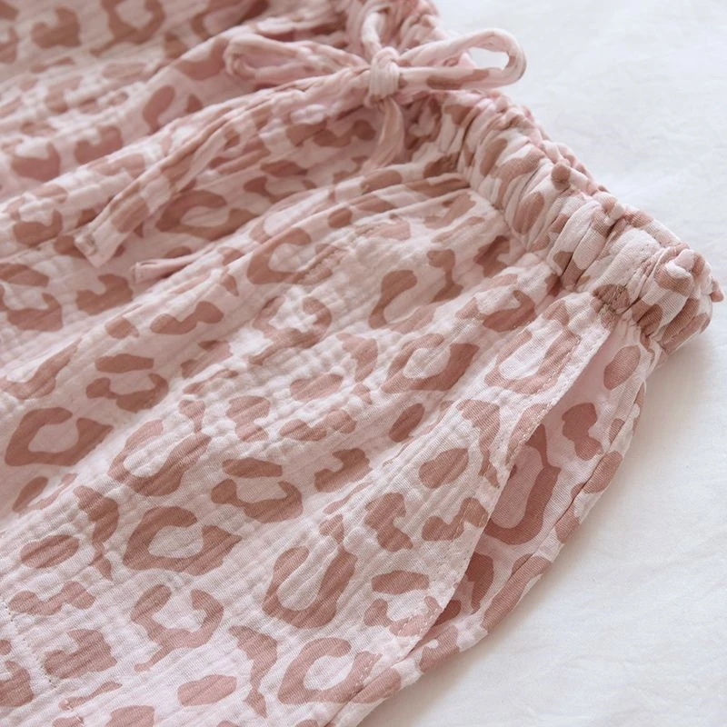 Women\'s Pure Cotton Pajama Pants Home Pants Double-layer Gauze Elastic Band Loose Casual Pants Cute Strawberry Home Pants 2024