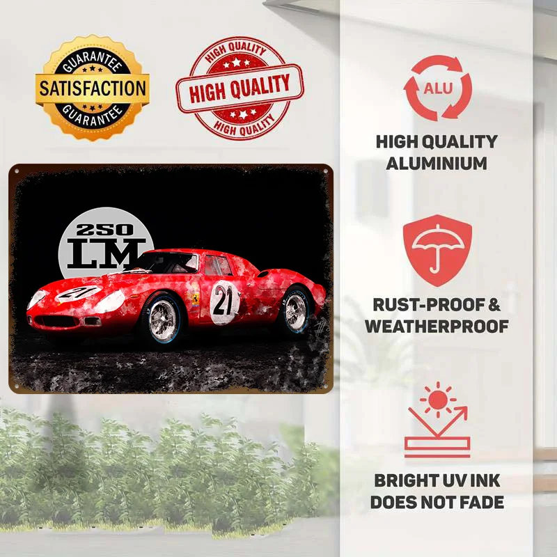 Racing Car 250 LM Tin Poster Customized Wall Art Retro Vintage Metal Signs for Fans Room Home and Decoration Gaming Wand Deko