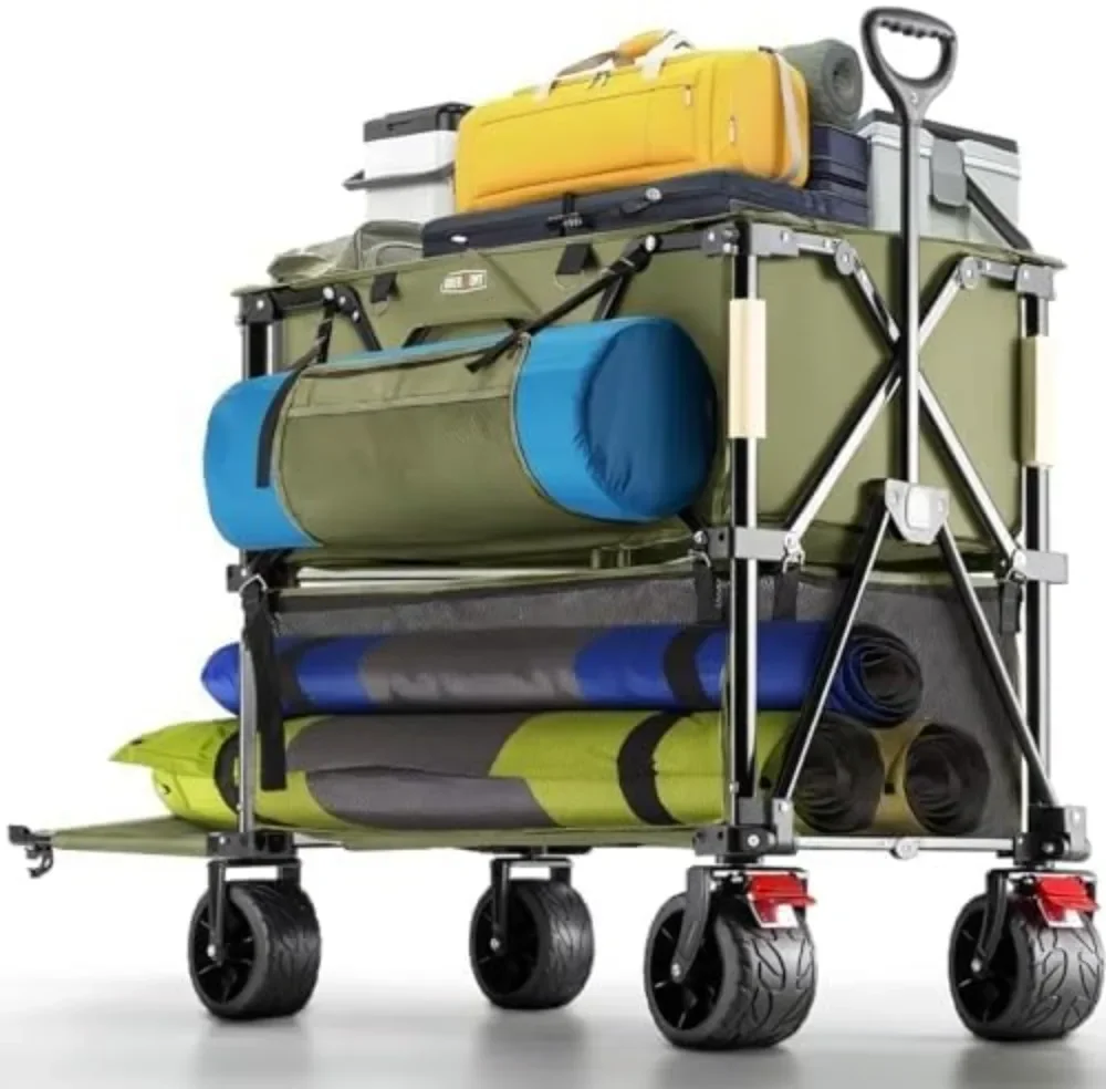 

400L Foldable Double Decker Wagon Cart with 52" Extender, All-Terrain Wheels, Supports 450lbs for Camping Sports School