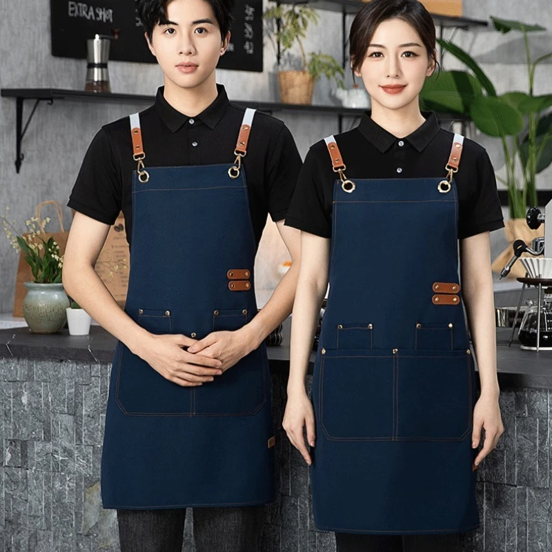 Waterproof and Oil-proof Double Shoulder Canvas Apron Kitchen Catering Apron