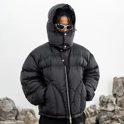 Niche-ontwerp in Amerikaanse high-arcade-stijl Warme winterjas voor heren met capuchon Verdikte casual katoenen jasvulling