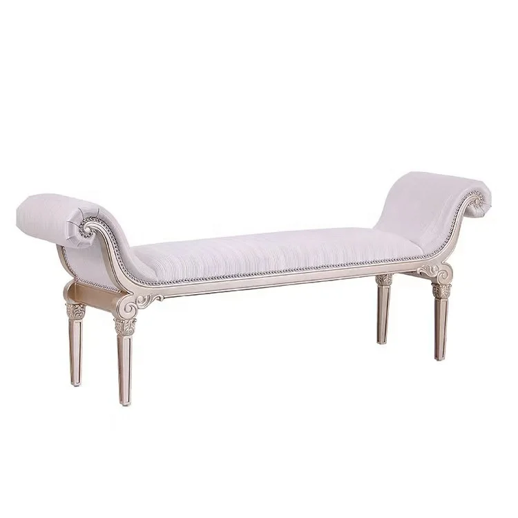 French solid wood bed stool bedroom living room carved bench shoe changing stool